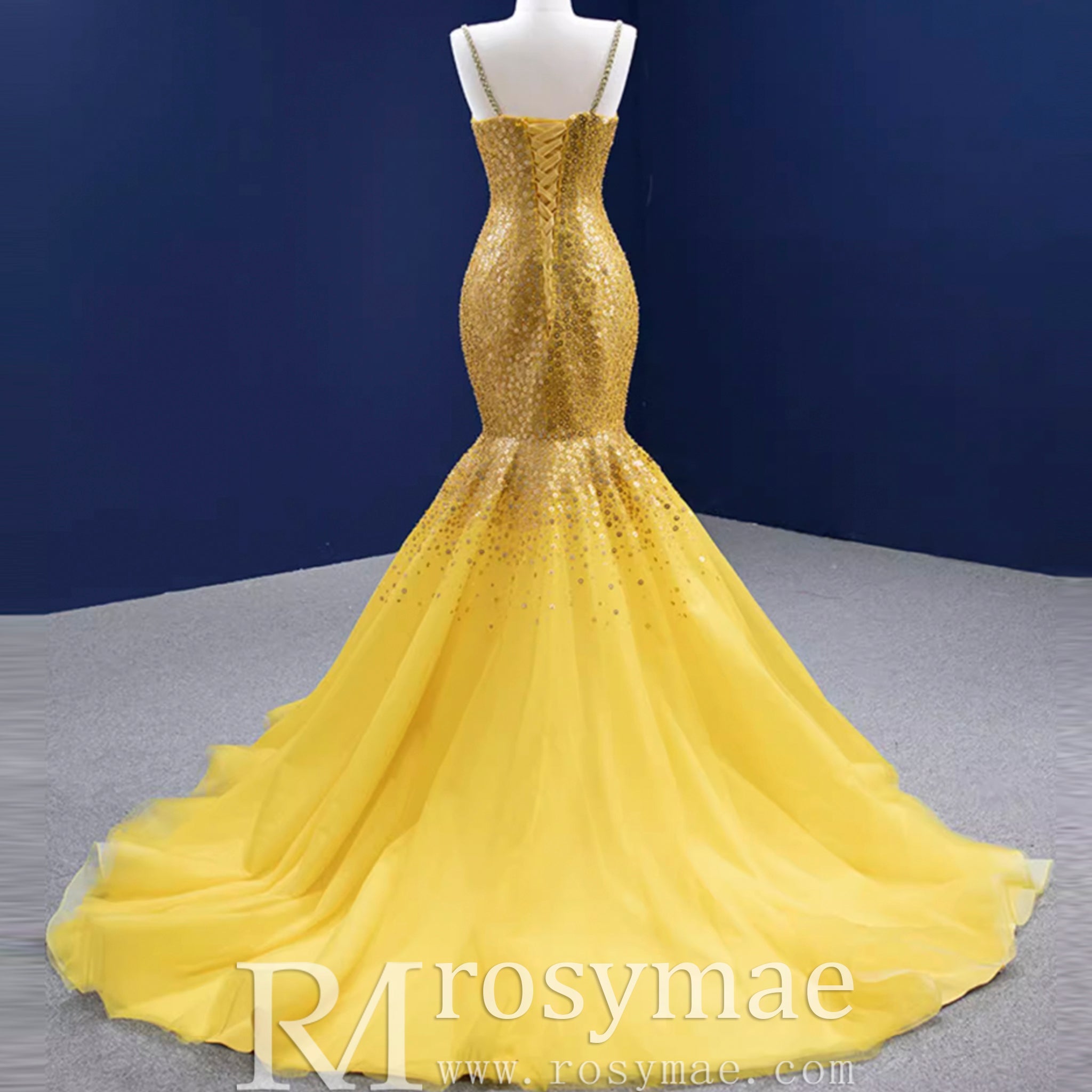 Mermaid Tulle Sequins Spaghetti Straps Prom Dress With Cape - Rosymae