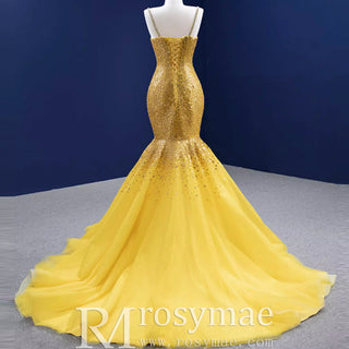 Mermaid Tulle Sequins Spaghetti Straps Prom Dress With Cape - Rosymae