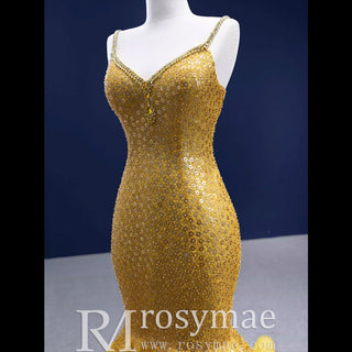 Mermaid Tulle Sequins Spaghetti Straps Prom Dress With Cape - Rosymae