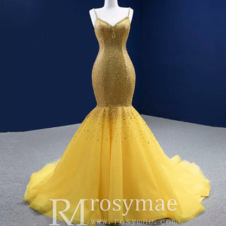 Mermaid Tulle Sequins Spaghetti Straps Prom Dress With Cape - Rosymae