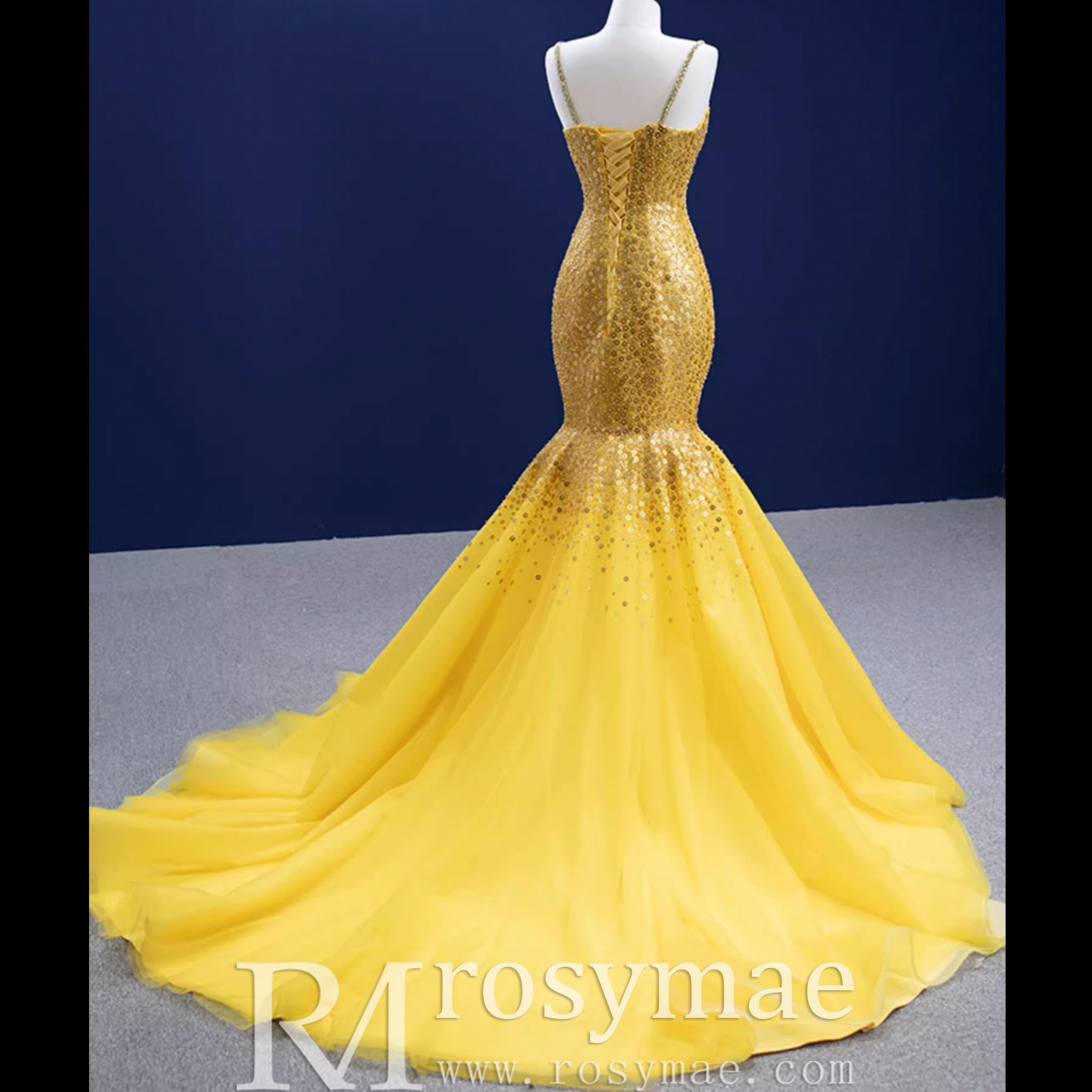 Mermaid Tulle Sequins Spaghetti Straps Prom Dress With Cape - Rosymae