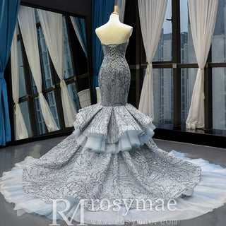 Mermaid Tulle Sequins Sweetheart Prom Dress Trumpet Party Gown - Rosymae