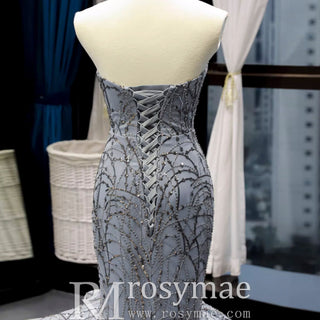 Mermaid Tulle Sequins Sweetheart Prom Dress Trumpet Party Gown - Rosymae