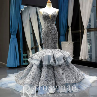 Mermaid Tulle Sequins Sweetheart Prom Dress Trumpet Party Gown - Rosymae