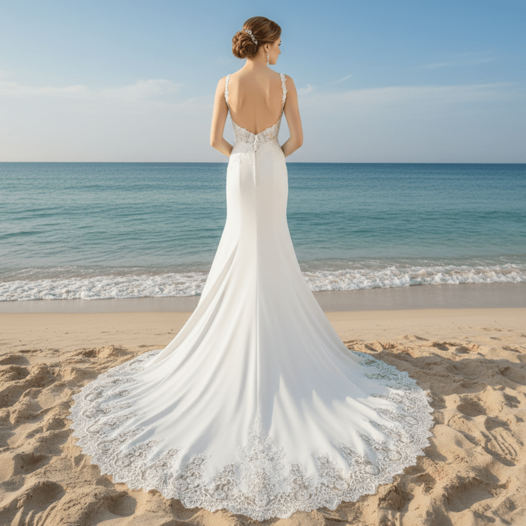 Mermaid V-neck Tank Straps Wedding Dress with Open Back - Rosymae