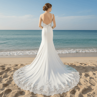 Mermaid V-neck Tank Straps Wedding Dress with Open Back - Rosymae