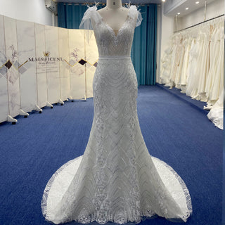 Vneck Lace Mermaid Wedding Dress with Open Low Back Rosymae Vneck Lace Mermaid Wedding Dress with Open Low Back Rosymae