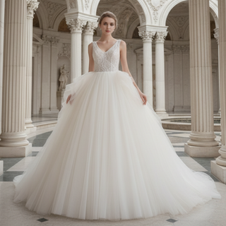 Bling Princess V Neck Wedding Dress with Tank Straps