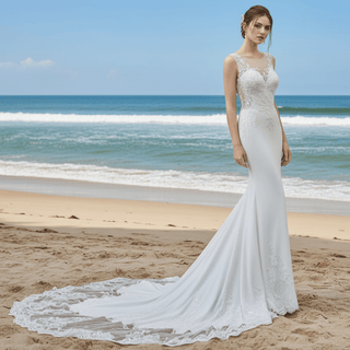 Mermaid Vintage Beaded Lace Wedding Dress with Deep V Neck - Rosymae