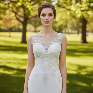 Mermaid Vintage Beaded Lace Wedding Dress with Deep V Neck - Rosymae