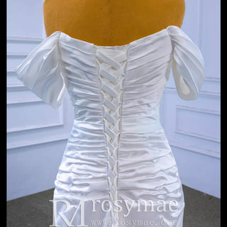 Mermaid Vneck Satin Wedding Dresses with Off the Shoulder Bridal Dress - Rosymae