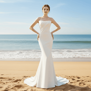 Mermaid Wedding Dress with Curve Neckline for Women - Rosymae