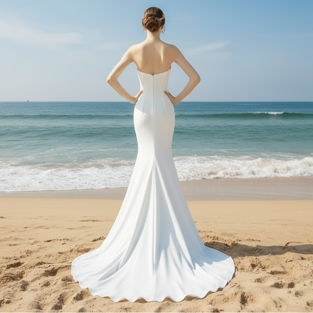 Mermaid Wedding Dress with Curve Neckline for Women - Rosymae