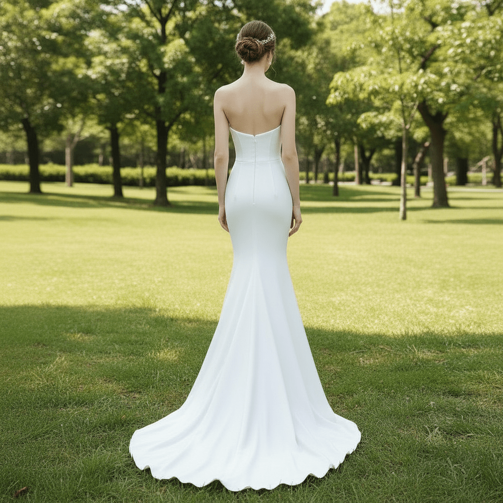 Mermaid Wedding Dress with Curve Neckline for Women - Rosymae