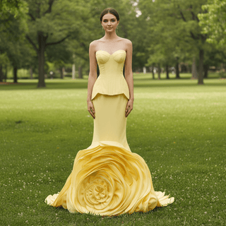 Mermaid Wedding Dress with Dramatic Fabric Rose Base and Structured Corset Bodice - Rosymae