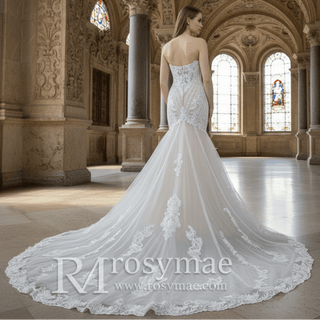 Mermaid Wedding Dress with Dramatic Long Train Bridal Gown - Rosymae