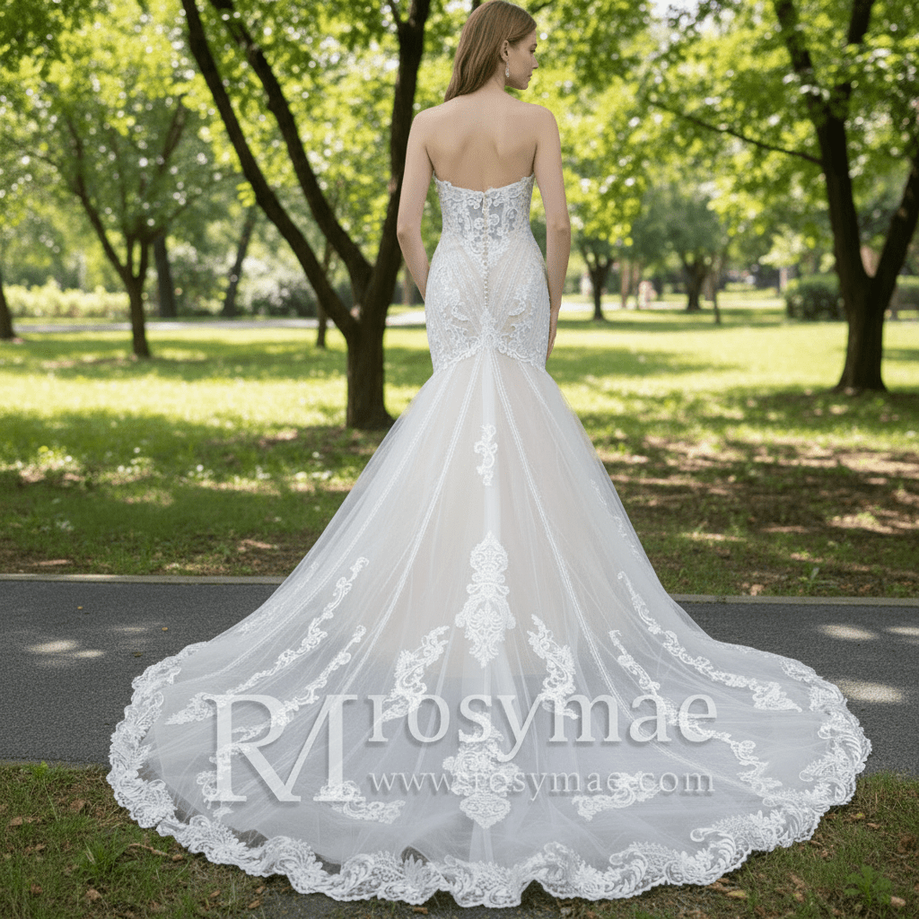 Mermaid Wedding Dress with Dramatic Long Train Bridal Gown - Rosymae