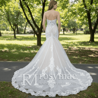 Mermaid Wedding Dress with Dramatic Long Train Bridal Gown - Rosymae