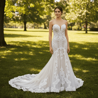 Mermaid Wedding Dress with Dramatic Long Train Bridal Gown - Rosymae
