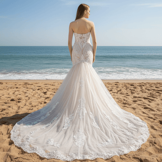 Mermaid Wedding Dress with Dramatic Long Train Bridal Gown - Rosymae