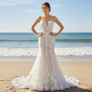 Mermaid Wedding Dress with Dramatic Long Train Bridal Gown - Rosymae