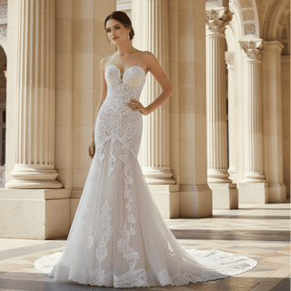 Mermaid Wedding Dress with Dramatic Long Train Bridal Gown - Rosymae