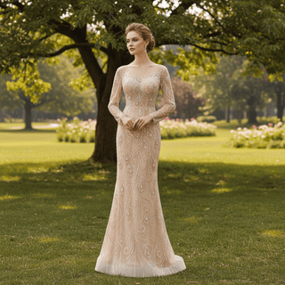 Mermaid Wedding Dress with Heavy Beading Detachable Overskirt & Boat Neckline - Rosymae