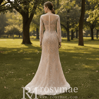 Mermaid Wedding Dress with Heavy Beading Detachable Overskirt & Boat Neckline - Rosymae