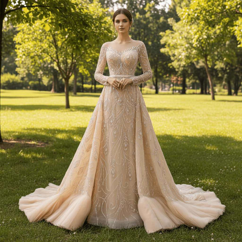 Mermaid Wedding Dress with Heavy Beading Detachable Overskirt & Boat Neckline