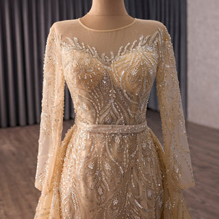 Mermaid Wedding Dress with Heavy Beading Detachable Overskirt & Boat Neckline - Rosymae