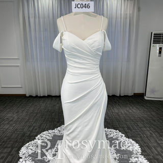 Affordable Mermaid Spaghetti Straps Wedding Dress with Off Shoulder