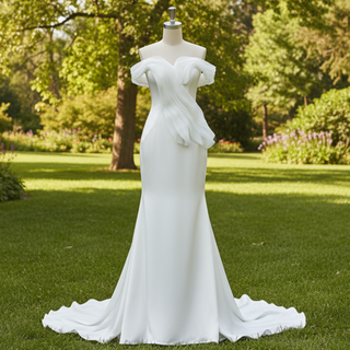 Elegant Sleek Simple Mermaid Wedding Dress with Ruffle Sleeve