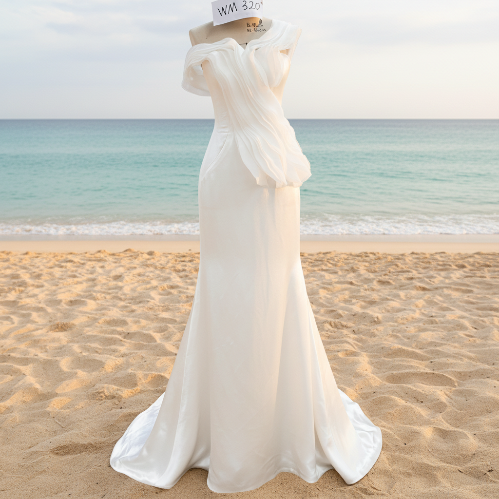 Elegant Sleek Simple Mermaid Wedding Dress with Ruffle Sleeve Rosymae Elegant Sleek Simple Mermaid Wedding Dress with Ruffle Sleeve Rosymae