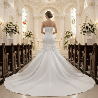 Mermaid Wedding Dress with Sculpted Sweetheart Bodice and 3D Floral Appliqués - Rosymae