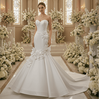 Mermaid Wedding Dress with Sculpted Sweetheart Bodice and 3D Floral Appliqués - Rosymae