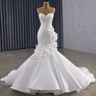 Mermaid Wedding Dress with Sculpted Sweetheart Bodice and 3D Floral Appliqués - Rosymae