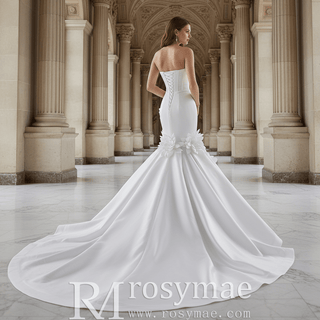Mermaid Wedding Dress with Sculpted Sweetheart Bodice and 3D Floral Appliqués - Rosymae