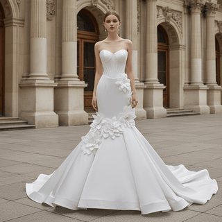 Mermaid Wedding Dress with Sculpted Sweetheart Bodice and 3D Floral Appliqués - Rosymae