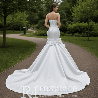 Mermaid Wedding Dress with Sculpted Sweetheart Bodice and 3D Floral Appliqués - Rosymae