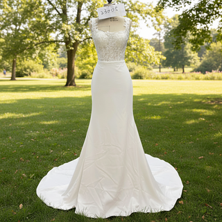 Elegant Square Neck Simple Mermaid Wedding Dress with Sheer Bodice