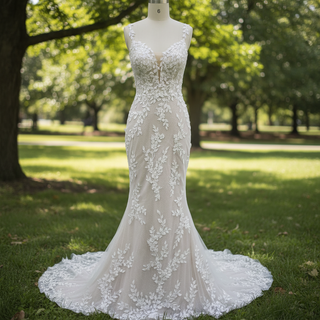 Elegant Lace Mermaid Wedding Dress with Spaghetti Straps