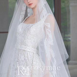 Square Neck Mermaid Lace Wedding Dress with Detachable Train
