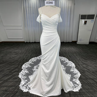 Affordable Mermaid Spaghetti Straps Wedding Dress with Off Shoulder