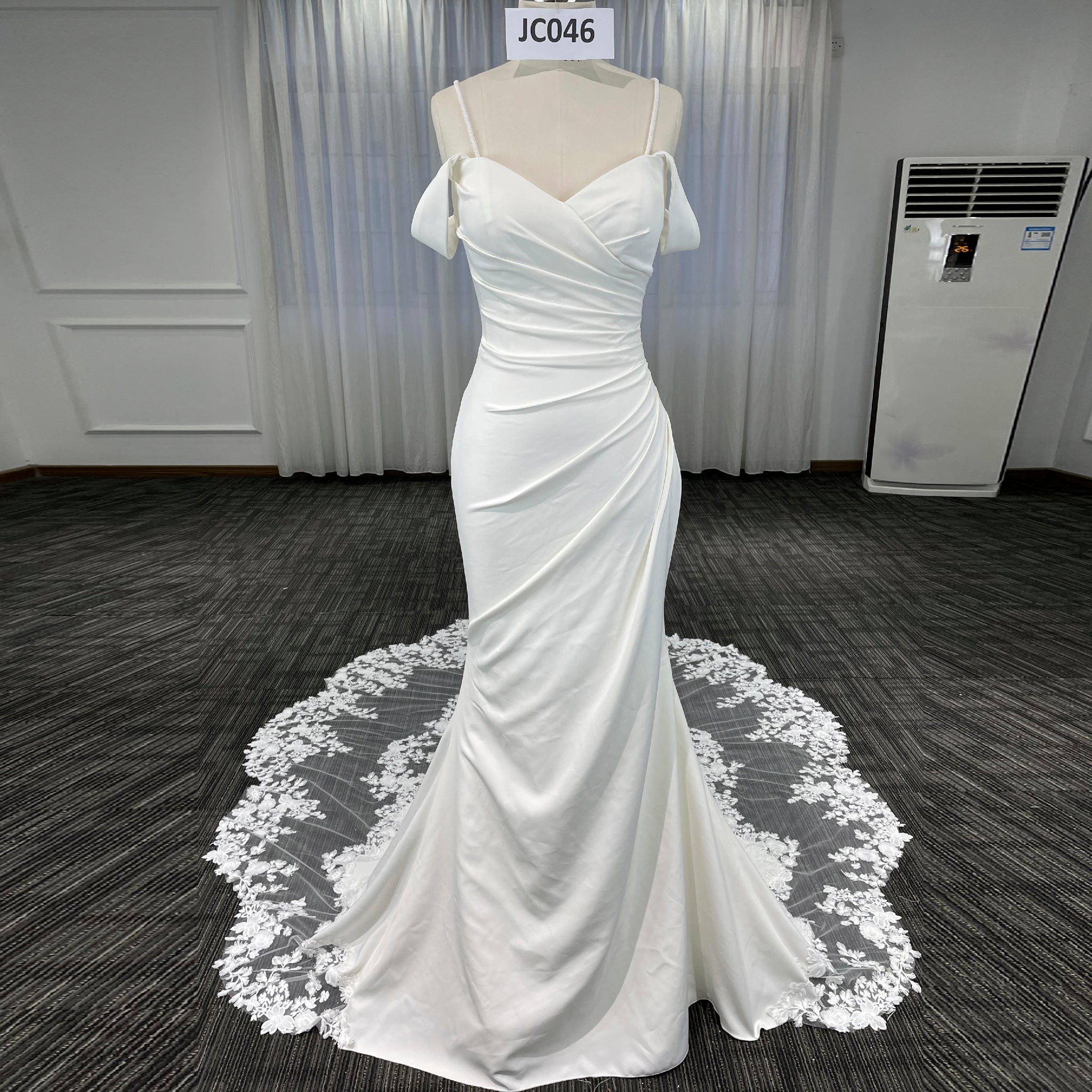 Affordable Mermaid Spaghetti Straps Wedding Dress with Off Shoulder White / 6 Affordable Mermaid Spaghetti Straps Wedding Dress with Off Shoulder White / 6