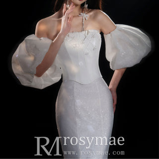 Strapless Straight Neckline Mermaid Wedding Dress with Removable Sleeve