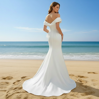 Elegant Sleek Simple Mermaid Wedding Dress with Ruffle Sleeve