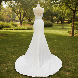 Elegant Square Neck Simple Mermaid Wedding Dress with Sheer Bodice