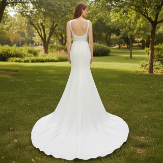 Elegant Square Neck Simple Mermaid Wedding Dress with Sheer Bodice