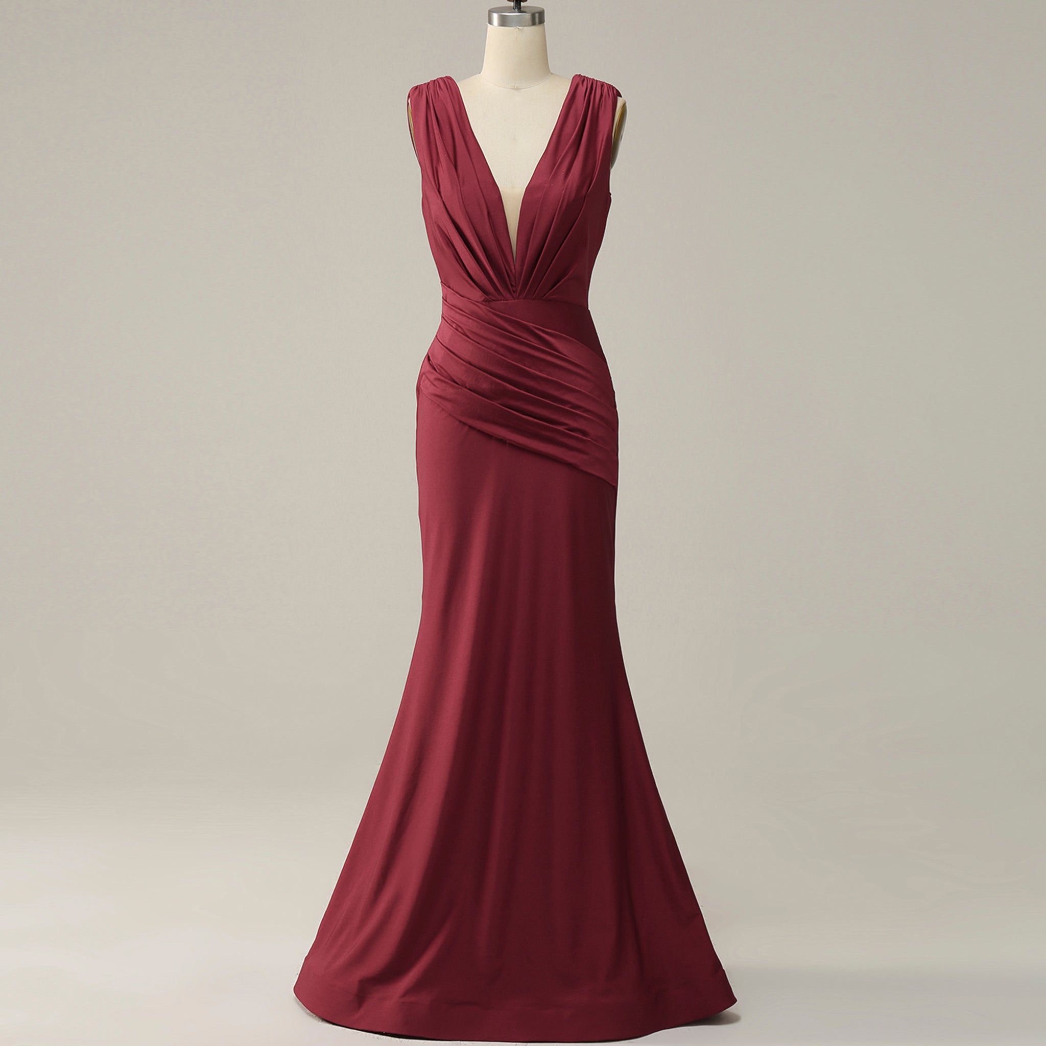 Elegant Burgundy Mermaid Deep V neck Bridesmaid Dress Burgundy / 12 Elegant Burgundy Mermaid Deep V neck Bridesmaid Dress Burgundy / 12