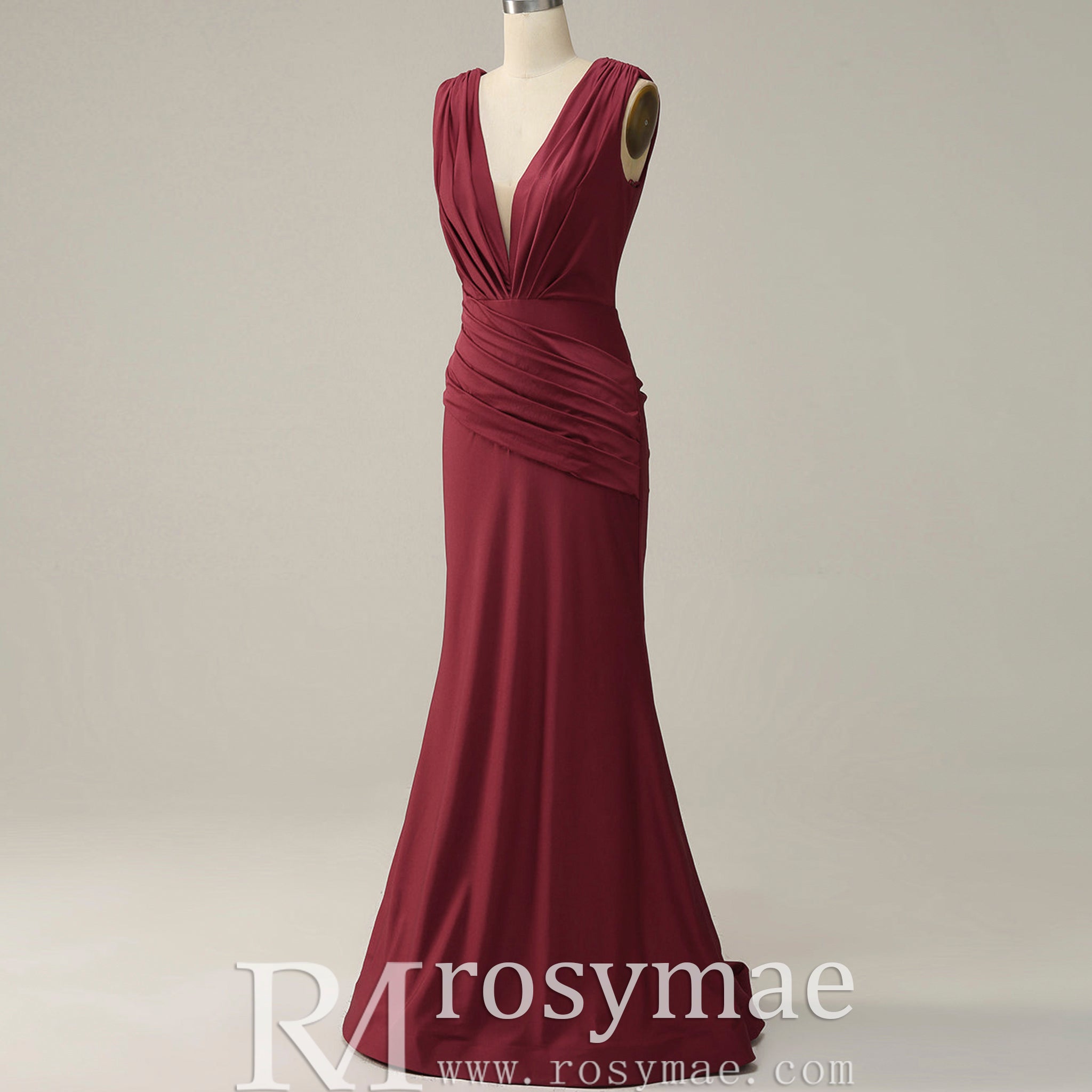 Elegant Burgundy Mermaid Deep V neck Bridesmaid Dress Burgundy / 12 Elegant Burgundy Mermaid Deep V neck Bridesmaid Dress Burgundy / 12
